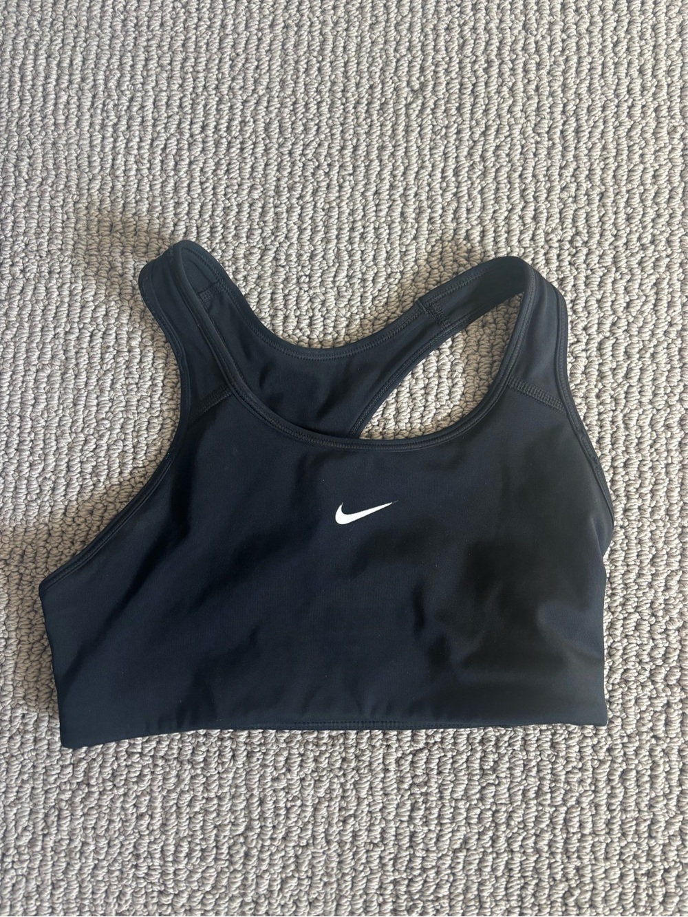 Nike Black Racerback Support Sports Bra with White Swoosh